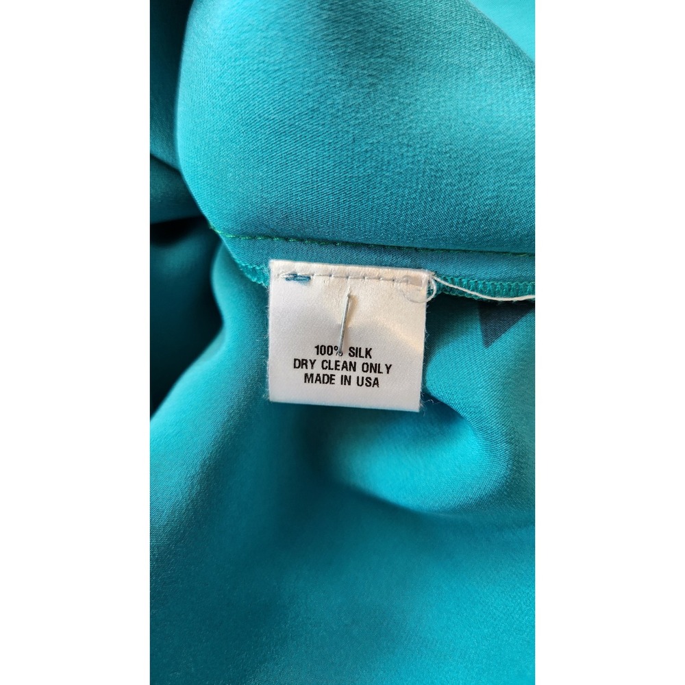 Vintage Sunshine Shadow Teal Silk Diamond Print Short Sleeve Dress Size 2 - Picture 3 of 11